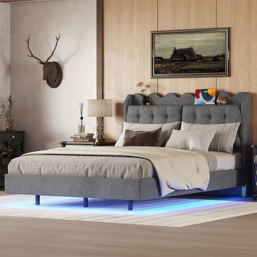 Imagen Cama doble tapizada 140x200 con luces led y usb ideal para invitados en gris