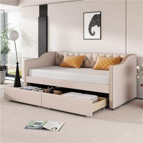 Imagen Cama infantil sofa beige con almacenamiento ideal para adolescentes y niños