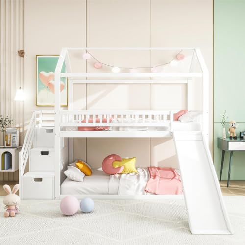 Imagen Cama alta para niños con tobogan y escalera de almacenamiento