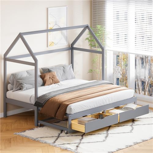 Imagen Cama infantil casita extensible con almacenamiento - gris