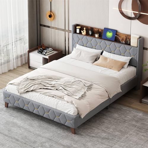 Imagen Cama doble con almacenamiento y cargador usb ideal para adultos y adolescentes en color gris