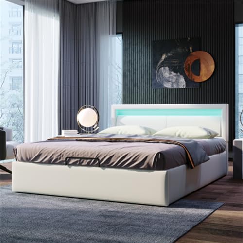 Imagen Cama contemporanea con led y almacenamiento