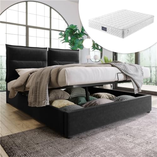 Imagen Cama doble hidraulica 140x200 cm estilo y comodidad en negro incluye colchon