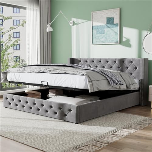 Imagen Cama doble tapizada con almacenamiento elegancia y funcionalidad