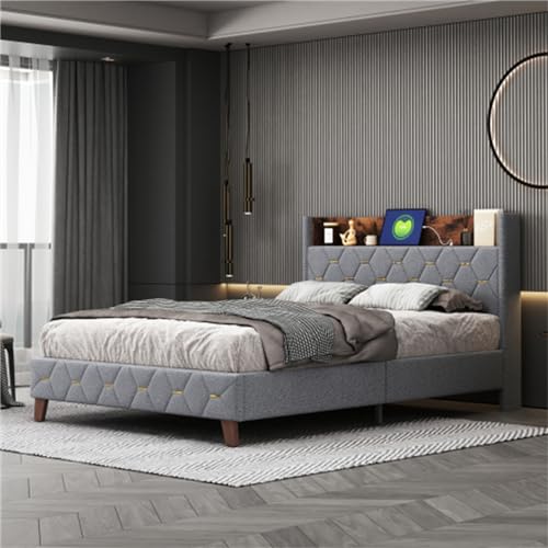 Imagen Cama tapizada con puerto usb y cabecero de almacenamiento elegancia y comodidad en tu dormitorio