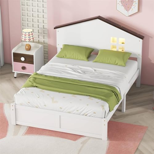 Imagen Cama infantil casita con luz led y somier de madera maciza