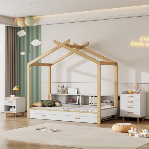 Imagen Cama nido para niños con estantes y mesita de noche