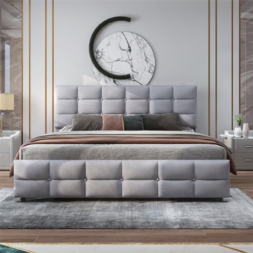 Imagen Cama tapizada 180x200 con almacenaje y estilo clasico en tela de alta gama - gray