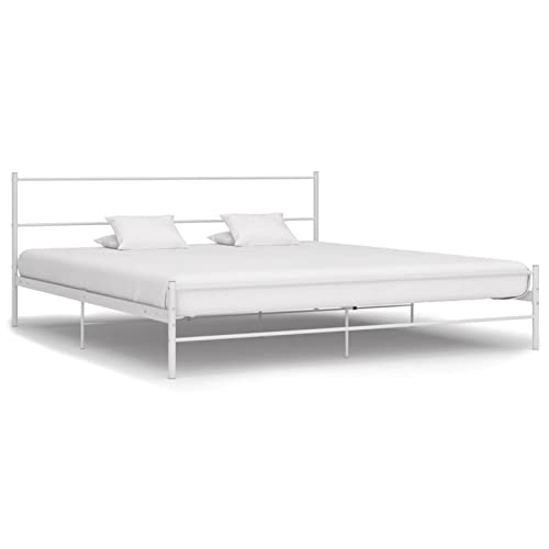 Imagen Cama canape de metal blanco 200x200 cm estructura resistente para un descanso ideal