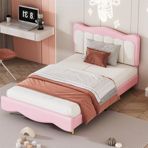 Imagen Cama doble para niñas con cabecera ajustable en rosa 