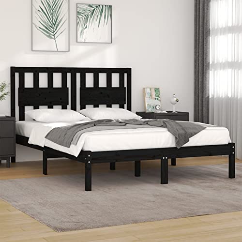 Imagen Base de cama yumeng de madera maciza negra 120x190 cm