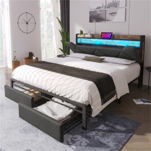 Imagen Cama moderna con cargador usb luces led y almacenamiento