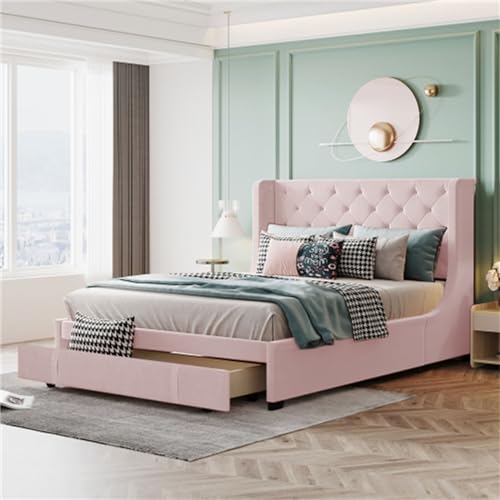 Imagen Duerme con estilo cama doble tapizada en rosa ideal para adultos y adolescentes