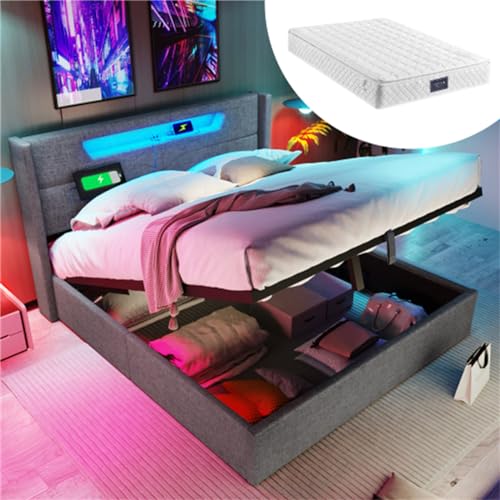 Imagen Cama doble led con usb tipo c y almacenamiento resplandece en comodidad