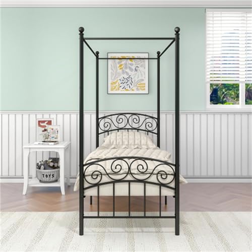 Imagen Cama con dosel de metal negro ideal para adolescentes