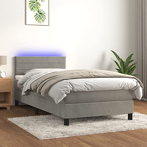 Imagen Ciadaz cama box spring con led en terciopelo gris claro