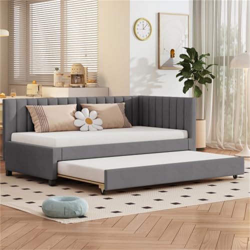 Imagen Maxima comodidad cama tapizada 90200cm sofisticado diseño gris para adolescentes y adultos