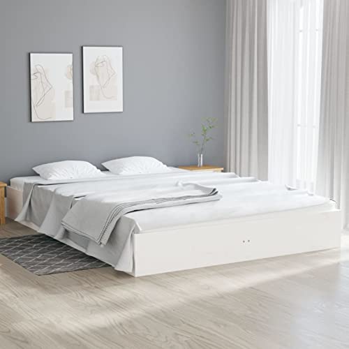 Imagen Base cama de madera maciza blanca 160x200 cm zhoumin