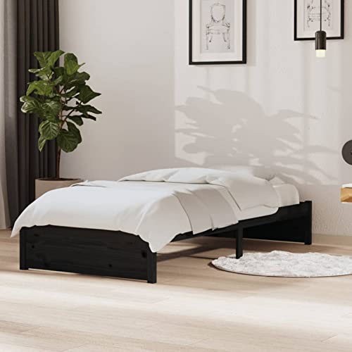 Imagen Base de cama individual de madera maciza negra 90x190 cm