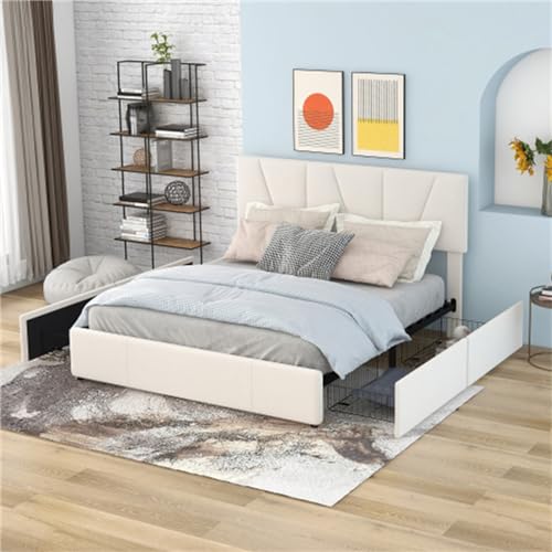 Imagen Cama king size tapizada con cabecera ajustable y almacenamiento