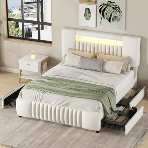 Imagen Cama doble con luz led y almacenamiento diseño moderno