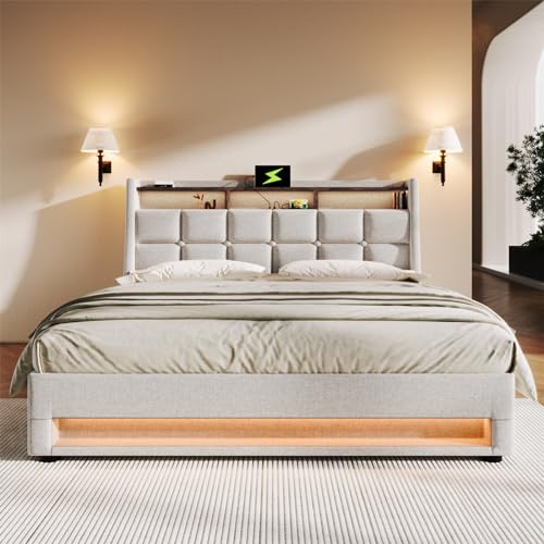 Imagen Cama tapizada retro con usb y luz led ideal para adultos