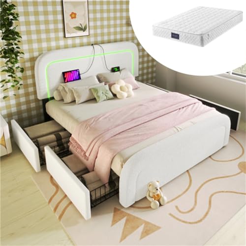 Imagen Cama tapizada con usb-c led y cajones moderna y confortable