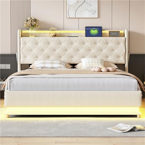 Imagen Cama tapizada con led usb y almacenamiento hidraulico