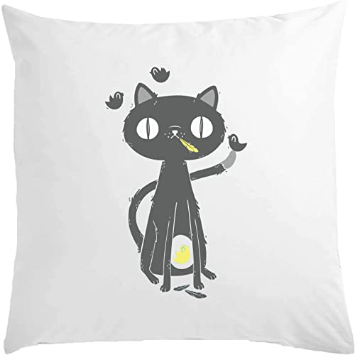 Imagen Almohada 40x40cm con diseño de gato y pajaro en amarillo y blanco