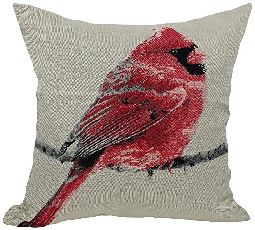 Imagen Almohada decorativa relleno plumas pajaro cardenal bordado