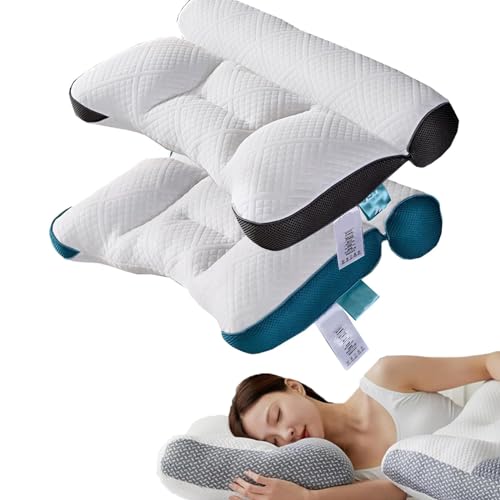 Imagen Almohada de plumon de ganso sunnyfree confort y apoyo cervical para un sueño reparador en gris y azul