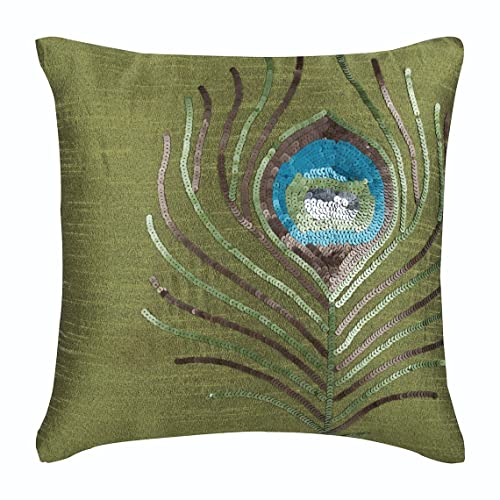 Imagen Funda de almohada verde con plumas de pavo real - decoracion contemporanea